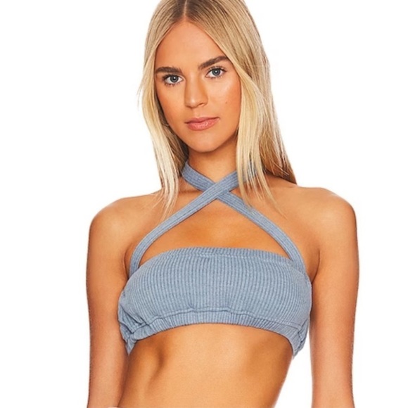 WeWoreWhat The Halter Crisscross Bra Top NEW In Storm Blue - Picture 1 of 7